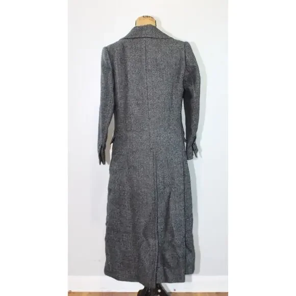 Vtg Saint Laurent Rive Gauche Gray Wool Herringbone Double Breasted Overcoat S